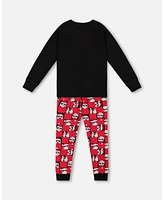 Deux par Little Boys Organic Cotton Two Piece Pajama Set Red Printed Santa - Toddler|Child