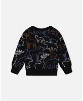 Deux par Toddler Boys Sweater With Intarsia Animal Forest Black - Toddler|Child