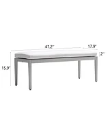 Mondawe Grayish Outdoor Patio Aluminum Stationary Bench With Sunbrella Fabric Cushion