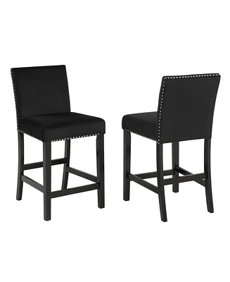 Simplie Fun Contemporary Velvet Counter Stool with Nailhead Trim, Set of 2, Black