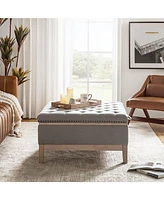 Hannah Upholstered Storage Cocktail Ottoman with Solid Wood Legs