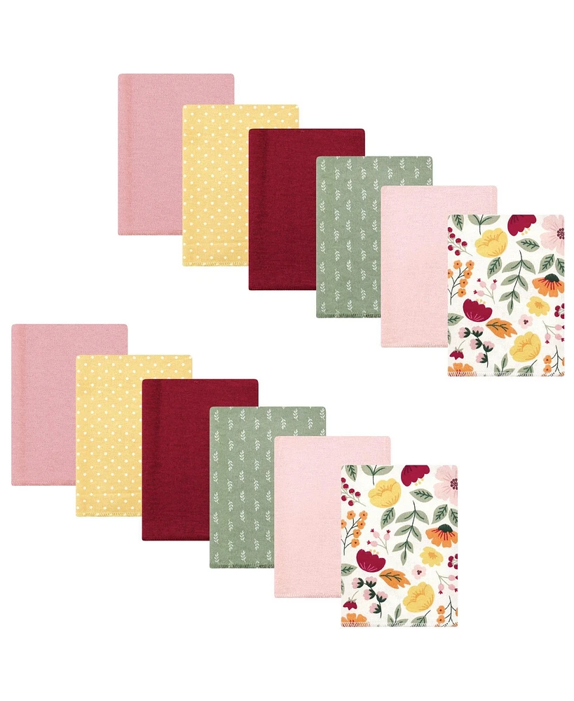 Hudson Baby Infant Girl Cotton Flannel Burp Cloths Bundle, Fall Botanical, One Size