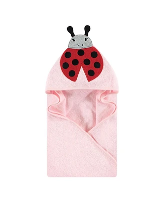 Hudson Baby Infant Girl Cotton Animal Face Hooded Towel, Pink Ladybug, One Size