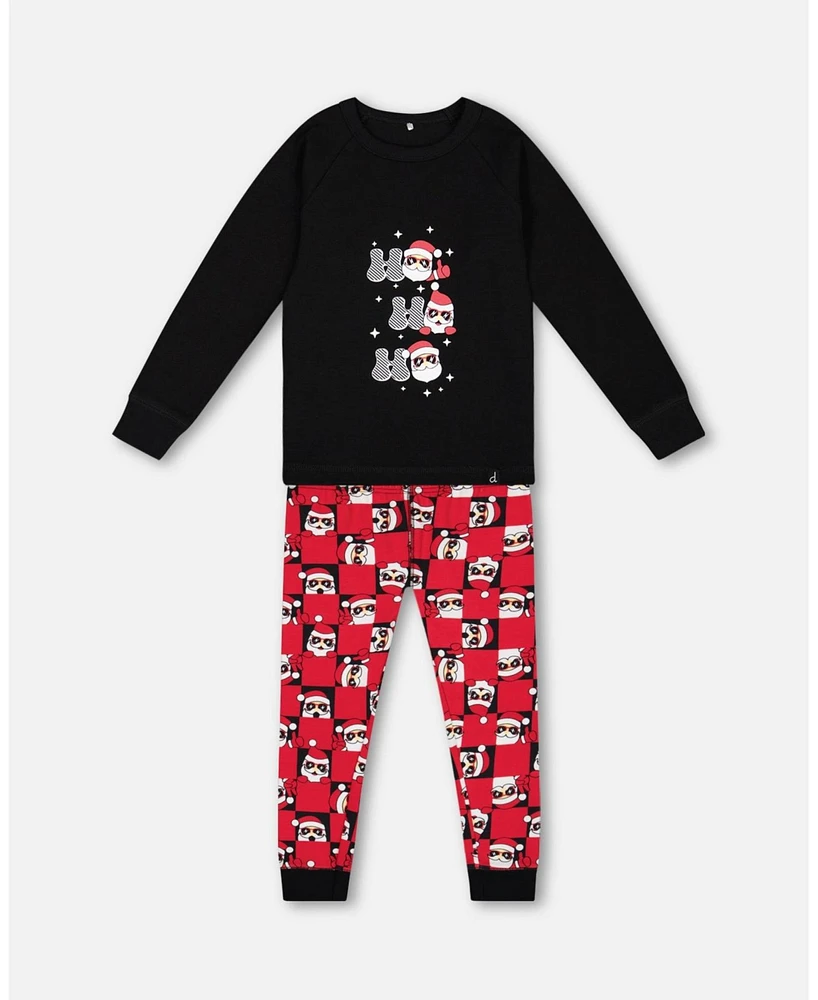 Deux par Big Boys Organic Cotton Two Piece Pajama Set Red Printed Santa