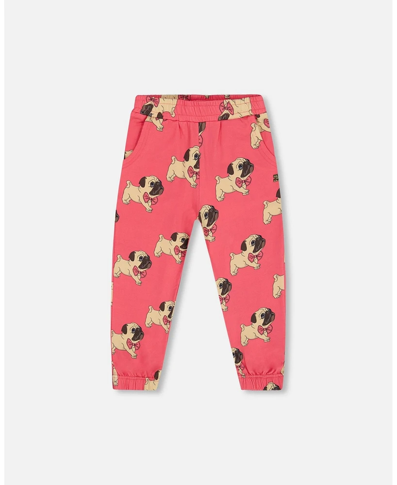 Deux par Toddler Girls Fleece Sweatpants Magenta Printed Pug - Toddler|Child