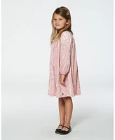 Deux par Little Girls Long Sleeve Velvet Dress With Frills Light Pink - Toddler|Child