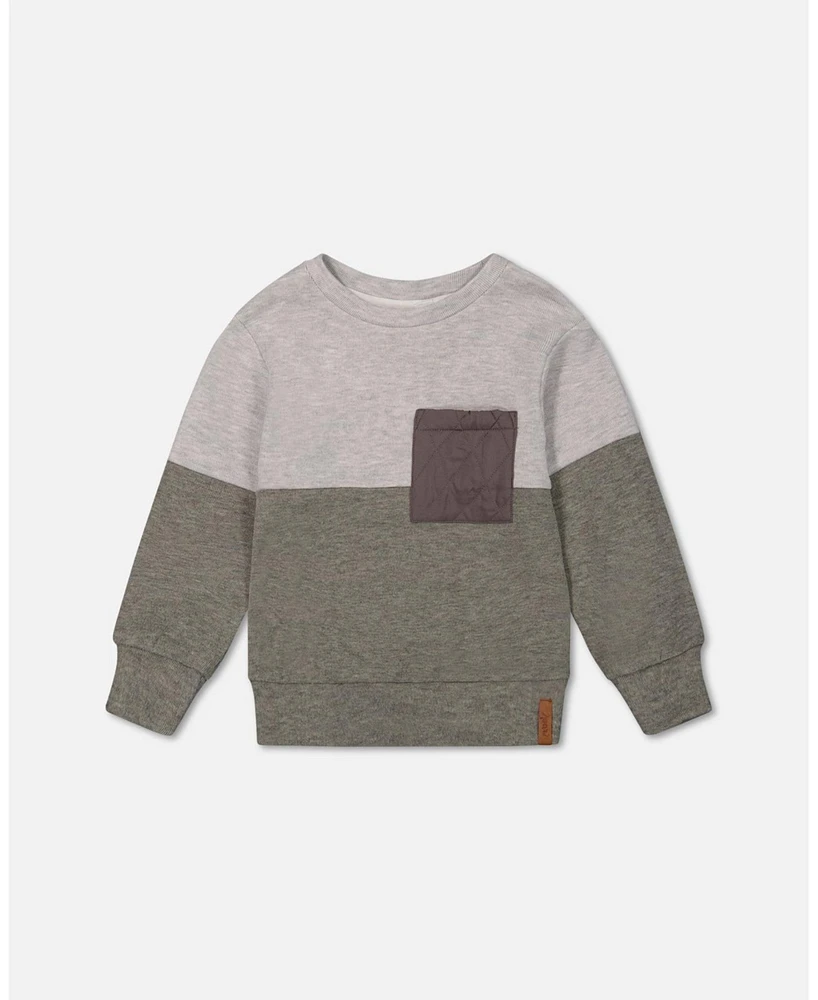 Deux par Toddler Boys Super Soft Colorblock Top With Quilted Pocket Gray And Sage - Toddler|Child