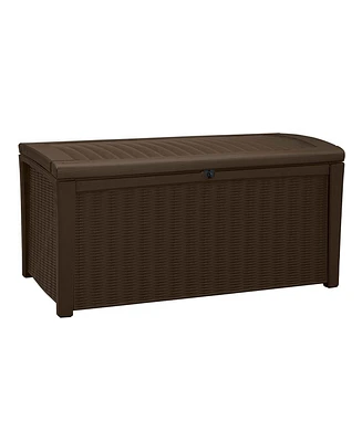 Keter Borneo 110 Gallon Rattan Wicker Resin Patio Deck Storage Box Bench, Brown