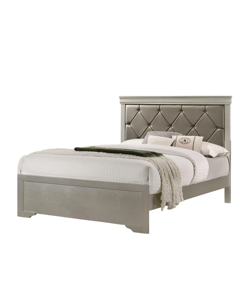 Simplie Fun Beige Champagne Finish Queen Panel Bed with Crocodile Texture Pu Headboard