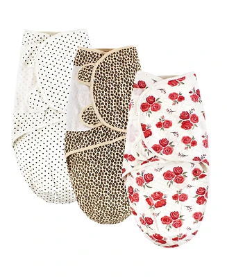 Hudson Baby Baby Girls Quilted Cotton Swaddle Wrap 3pk, Rose Leopard, 0-3 Months