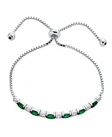 Bling Jewelry 6CTW Cubic Zirconia Oval Cz Green Alternating Round Clear Cz Slide Tennis Bracelet Bolo Style For Women Rhodium Plated Adjustable