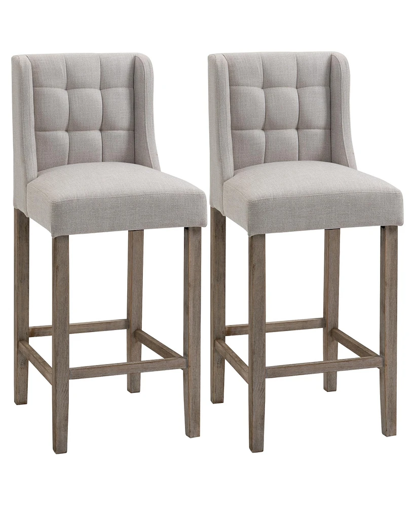 Homcom Upholstered Bar Stools, Pub Chairs with Back, Rubber Wood Legs