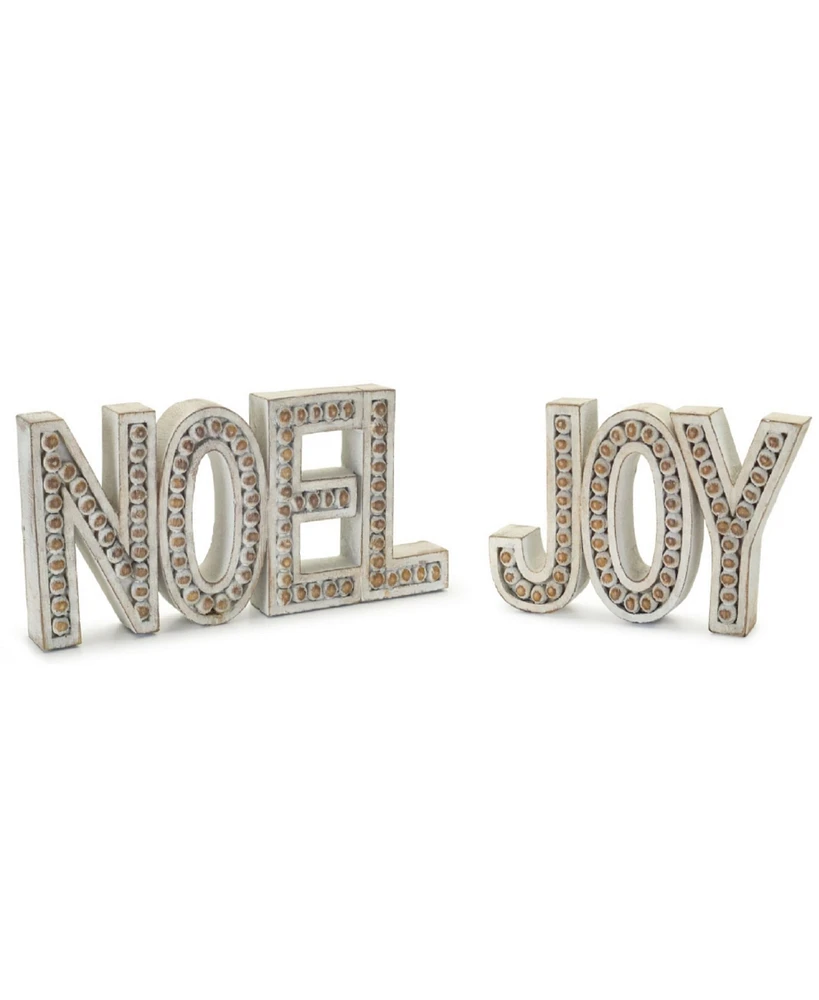 Slickblue Beaded Wood Design Noel And Joy Sentiment (Set of 2)