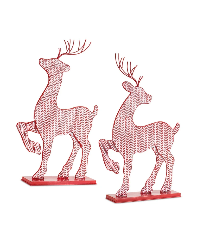 Slickblue Iron Metal Deer Decor With White Washed Finish - Set of 2