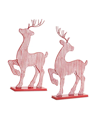 Slickblue Iron Metal Deer Decor With White Washed Finish - Set of 2