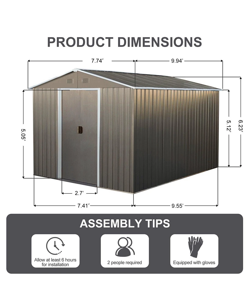 Mondawe 8x10ft Outdoor Metal Storage Shed Grey