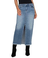 Liverpool Los Angeles Women's Denim Frayed-Hem Maxi Skirt