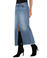 Liverpool Los Angeles Women's Denim Frayed-Hem Maxi Skirt