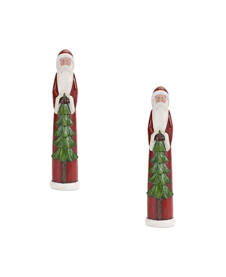 Slickblue Stone Santa Figurine With Pine Tree (Set of 2)