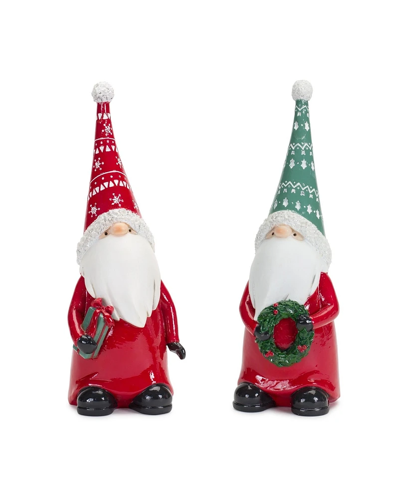 Slickblue Holiday Gnome Figurine with Present and Wreath Accent (Set of 2)