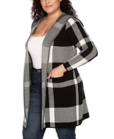 Belldini Plus Hooded Plaid Coatigan Sweater