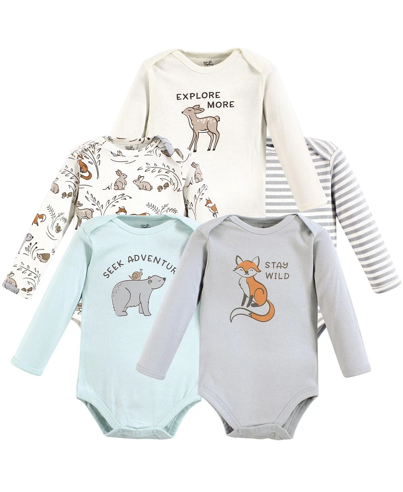 Touched by Nature Baby Boys Organic Cotton Long-Sleeve Bodysuits, Dreamy Woodland