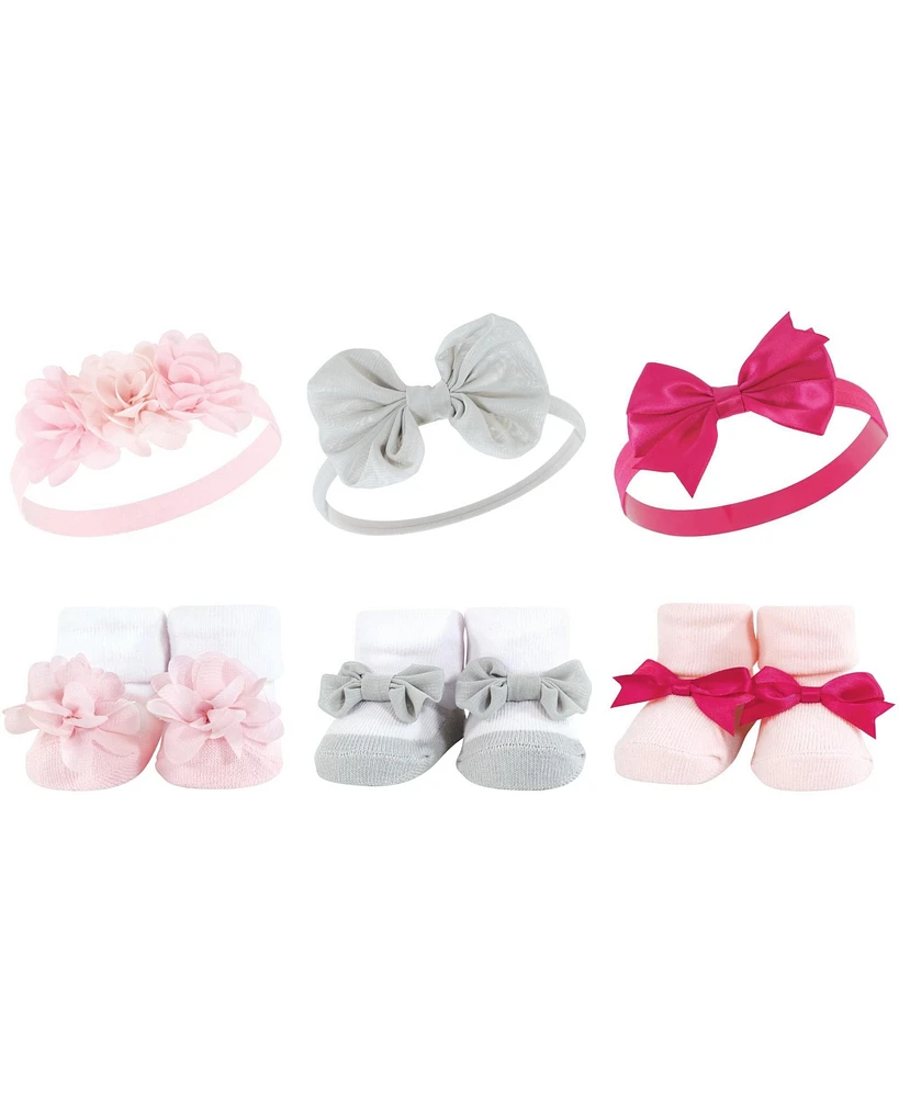 Hudson Baby Baby Girls Headband and Socks Giftset, Pink Flower