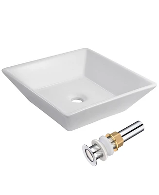 Yescom Aquaterior 16"x16"x4" Square Porcelain Ceramic Vessel Sink w/ Pop Up Drain Bathroom Vessel Basin