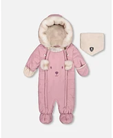 Deux par Baby Girls One Piece Bear Face Snowsuit Orchid Designed For Car Seat