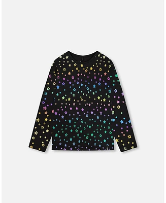 Deux par Toddler Girls Long Sleeve T-Shirt Foil Black Printed Stars - Toddler|Child