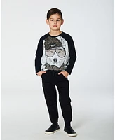 Deux par Toddler Boys Raglan T-Shirt With Print Gray Mix And Black - Toddler|Child