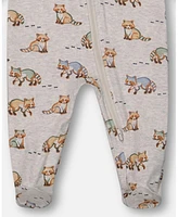 Deux par Baby Boys Organic Cotton One Piece Pajama Beige Mix Printed Racoons