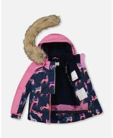 Deux par Big Girls Two Piece Snowsuit Mauve Printed Unicorns