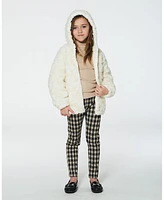 Deux par Deux Girls Embroidered Faux Fur Cardigan Off White