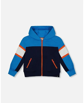 Deux par Big Boys Full Zip Colorblock Hooded Fleece Sweatshirt Navy