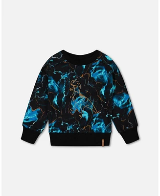 Deux par Big Boys Printed Fleece Sweatshirt Blue Storm