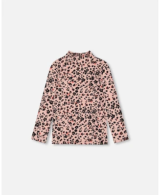 Deux par Toddler Girls Long Sleeve Mock Neck Top Pink Printed Leopard Flowers - Toddler|Child