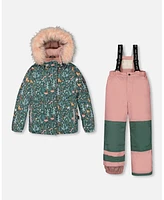 Deux par Toddler Girls Two Piece Snowsuit Silver Pink Printed Woodland Animals - Toddler|Child