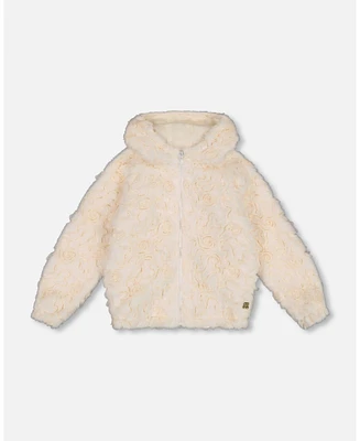 Deux par Girl Embroidered Faux Fur Cardigan Off White - Toddler|Child