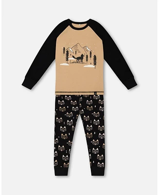 Deux par Toddler Boys Organic Cotton Two Piece Pajama Set Black Printed Fox - Toddler|Child