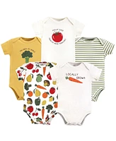 Touched by Nature Baby Boys Organic Cotton Bodysuits, Happy Veggies