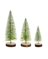 Slickblue Mini Bottle Brush Holiday Tree With Snowy Accent (Set of 12)