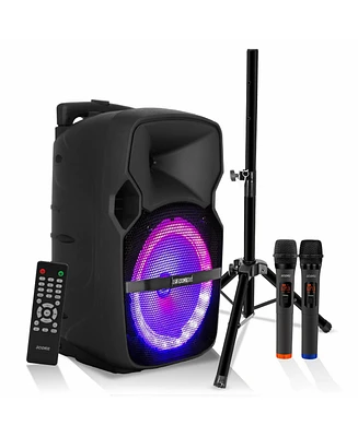 5 Core 10 Inch Bluetooth Party Speakers Tws Pair 400 Watt Portable Karaoke Pa System Rechargeable Loud Speaker + Tripod Stand 2x Wireless Mics Led Lig