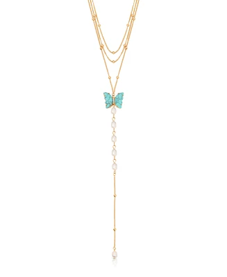 Ettika Turquoise Butterfly Cultivated Pearl Chain Lariat Necklace