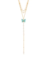 Ettika Turquoise Butterfly Cultivated Pearl Chain Lariat Necklace