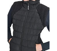 Dkny Women's Horizontal Channel Quilted Mock Neck Puffer Vest with Sherpa