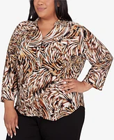 Alfred Dunner Plus Rue Rivoli Brushstroke Textured Button Front Top