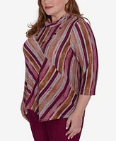 Alfred Dunner Plus Wine Country Spliced Stripe Cowl Neck Top With Necklace