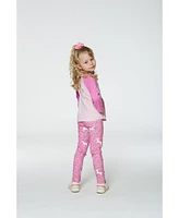 Deux par Little Girls Printed Leggings Pink With Unicorn - Toddler|Child