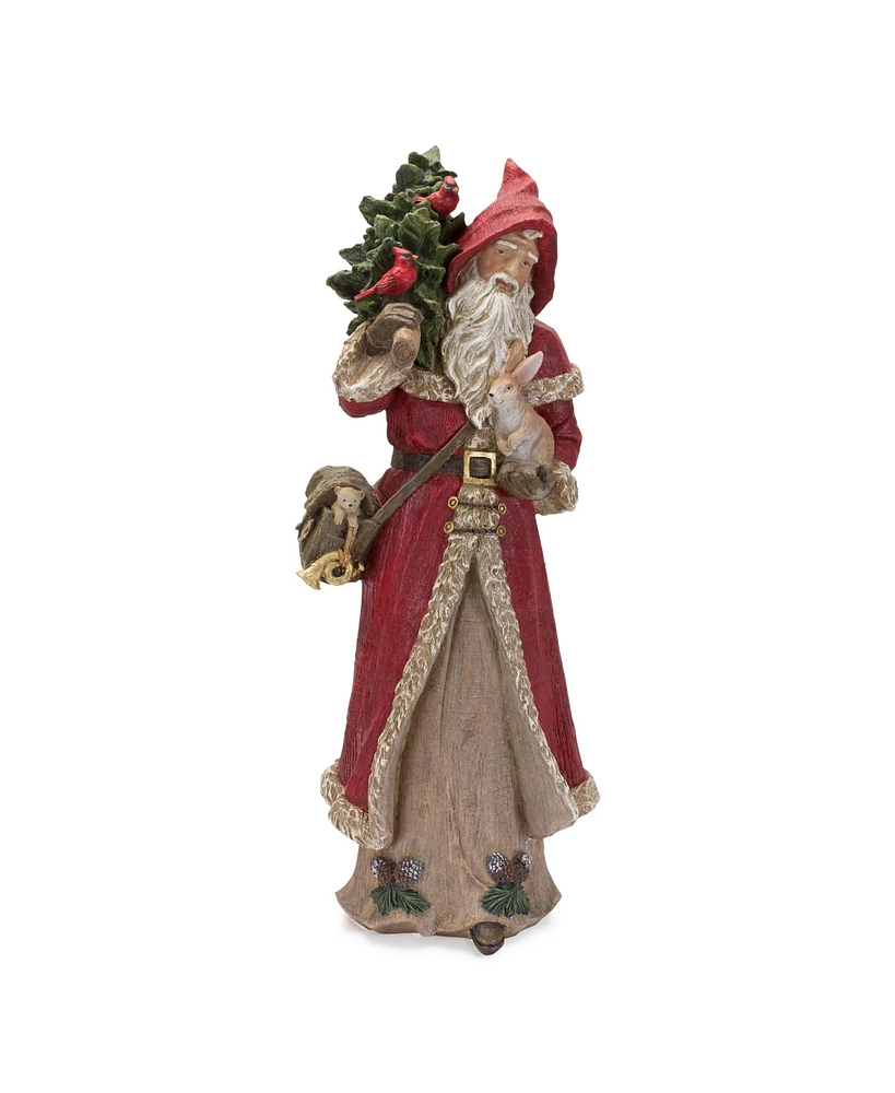 Slickblue Rustic Stone Santa Figurine with Cardinal Bird and Animals